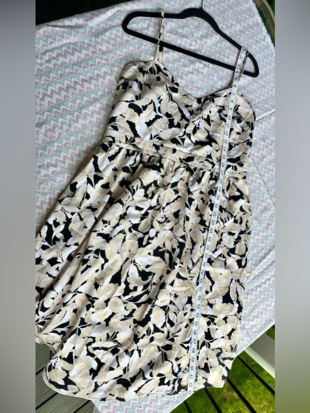 LOFT Black and Cream Floral Textured Dress